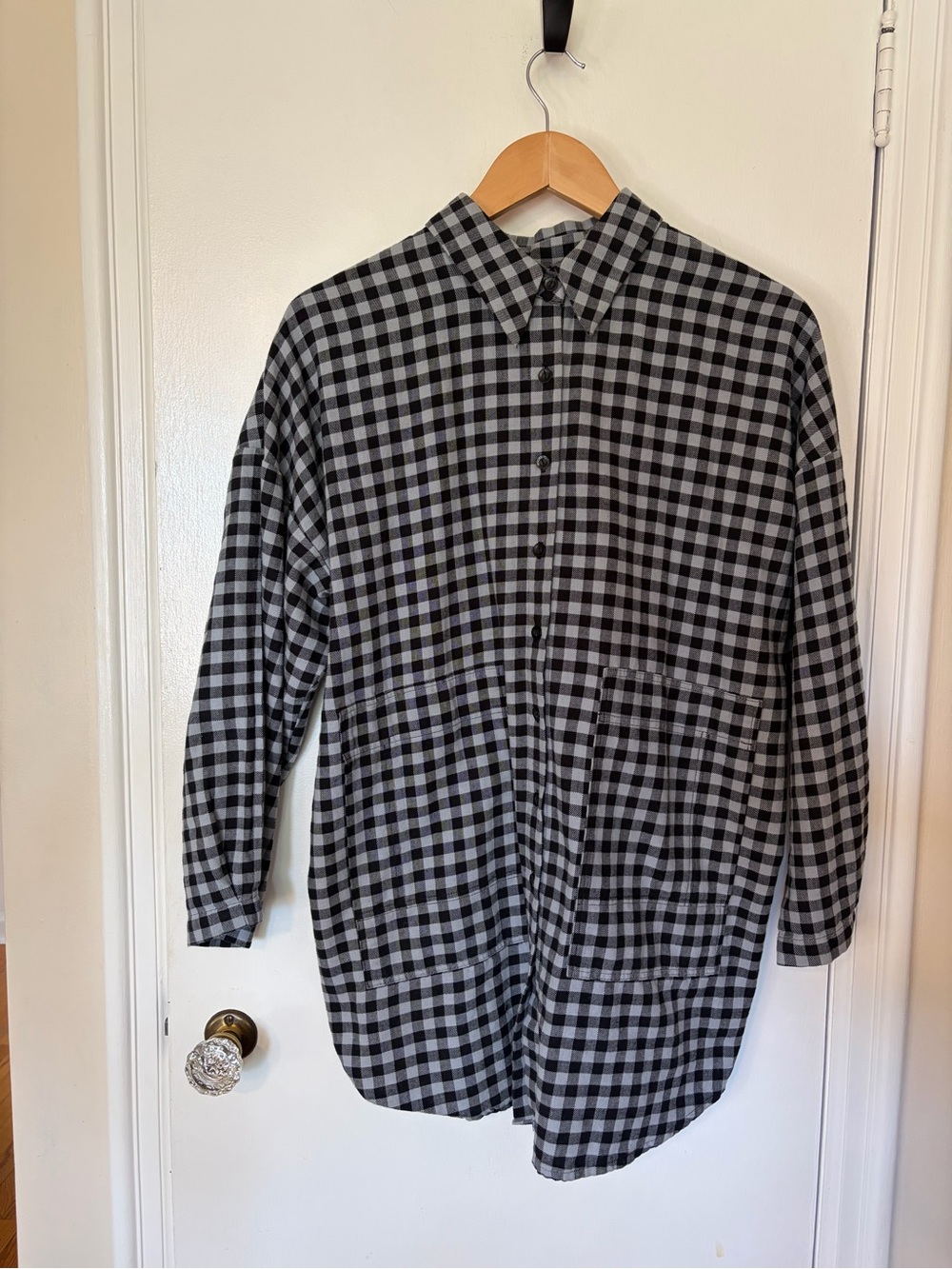 Eve Gravel Black and Gray Gingham Button-Down Shirt